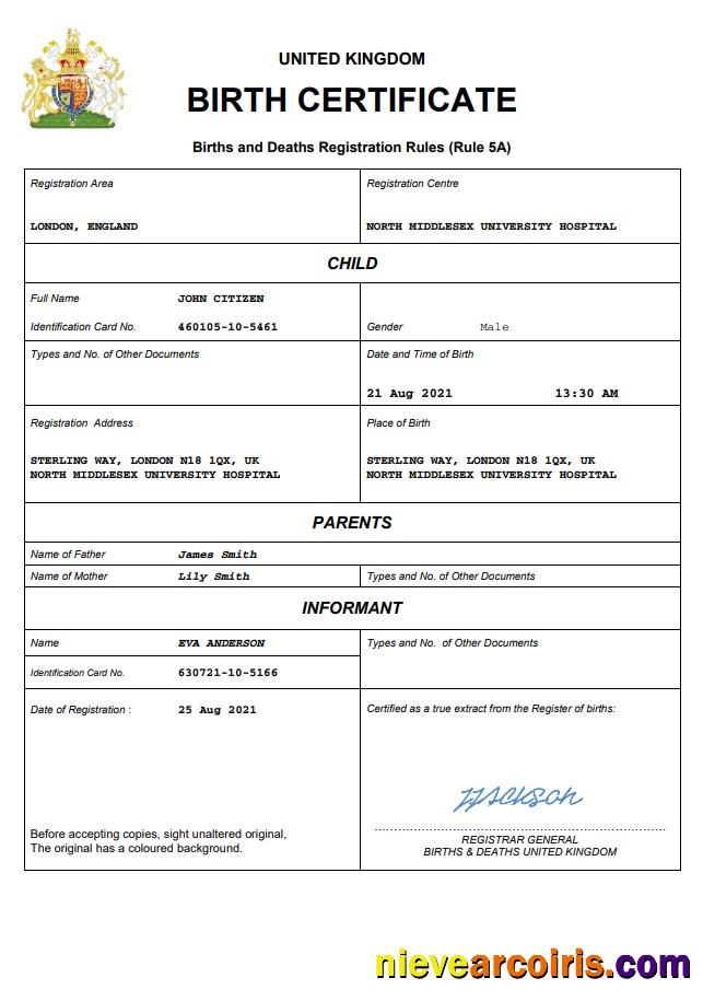United Kingdom vital record birth certificate